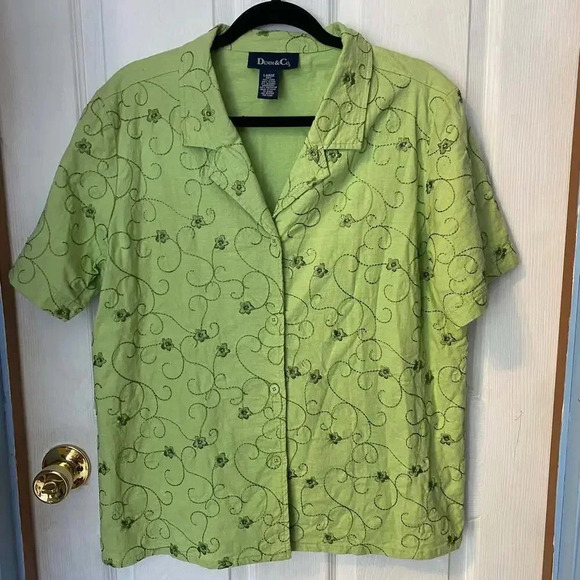 Denim & Co Linen Cotton Blend Matching Set Button Up Shirt and Pants Women's L - Picture 5 of 11